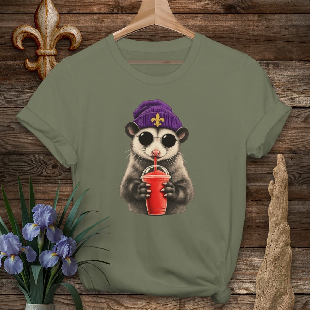 S / Military Green Louisiana Daiquiri Possum T-Shirt by Laissez Faire Wear