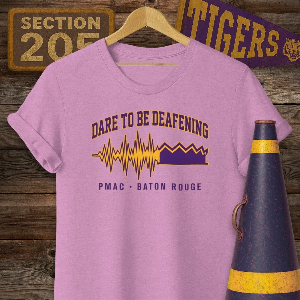 S / Heather Radiant Orchid Louisiana Dare To Be Deafening T-Shirt by Laissez Faire Wear
