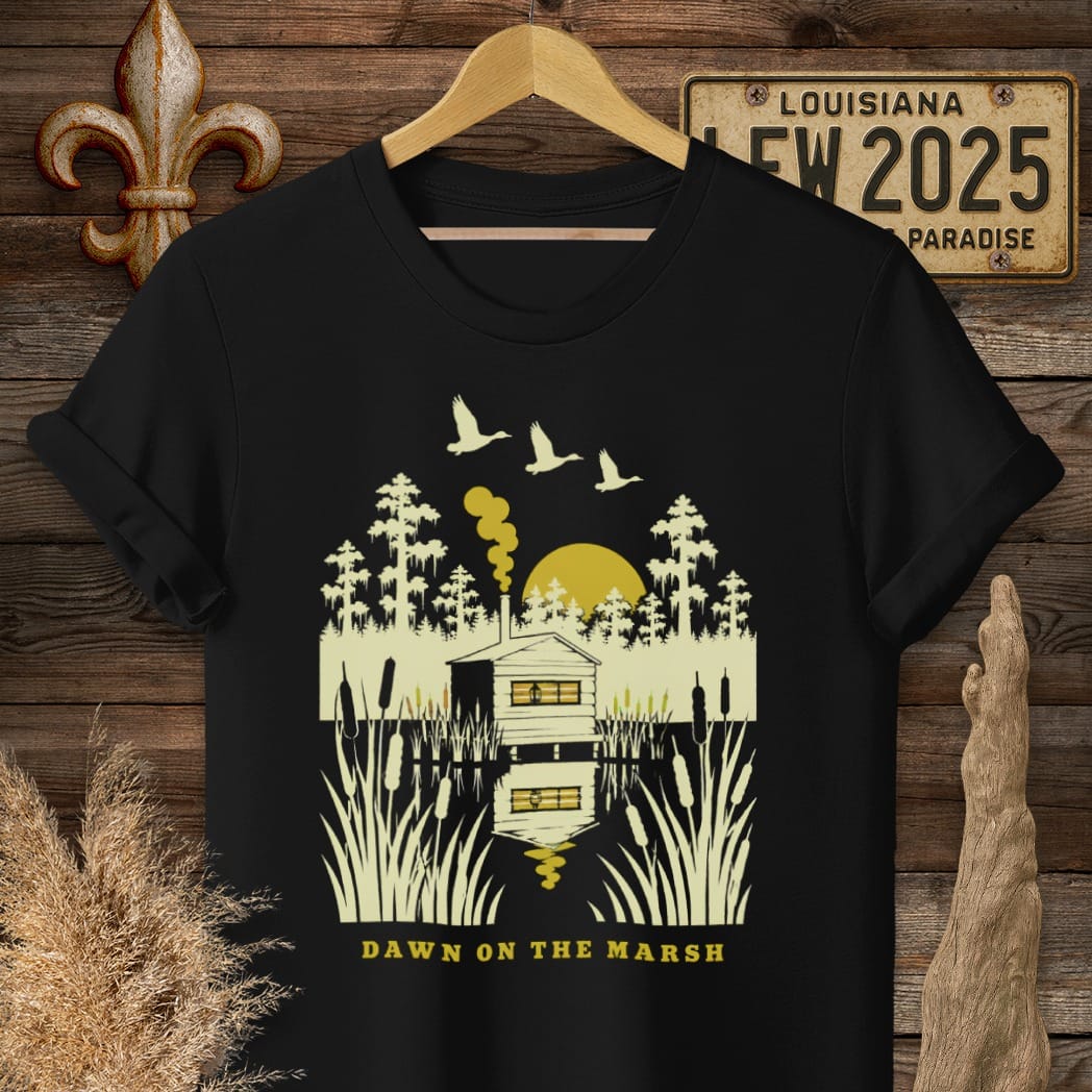 S / Black Louisiana Dawn on the Marsh T-Shirt by Laissez Faire Wear