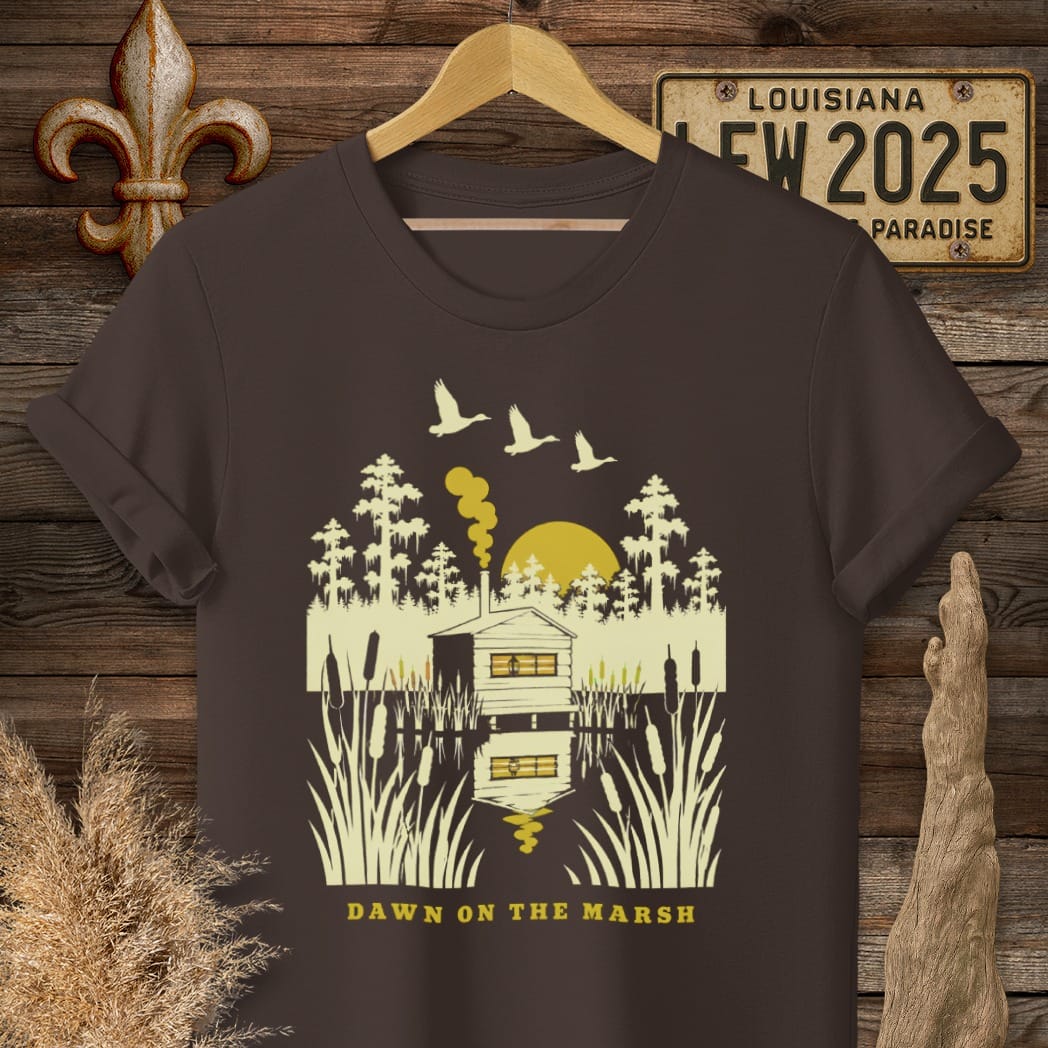 S / Dark Chocolate Louisiana Dawn on the Marsh T-Shirt by Laissez Faire Wear