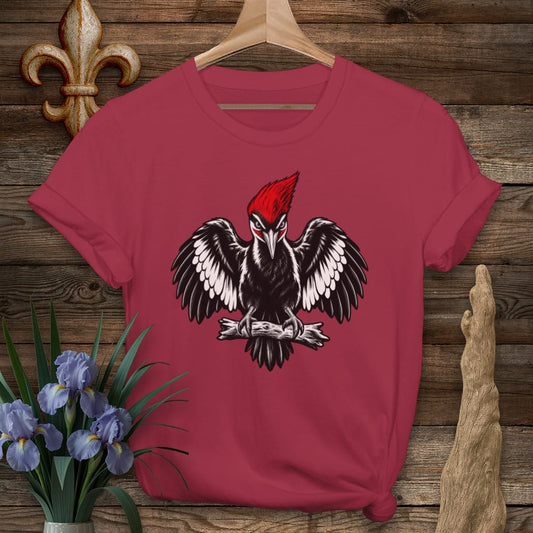 S / Cardinal Red Louisiana Daylight Woodpecker T-Shirt by Laissez Faire Wear