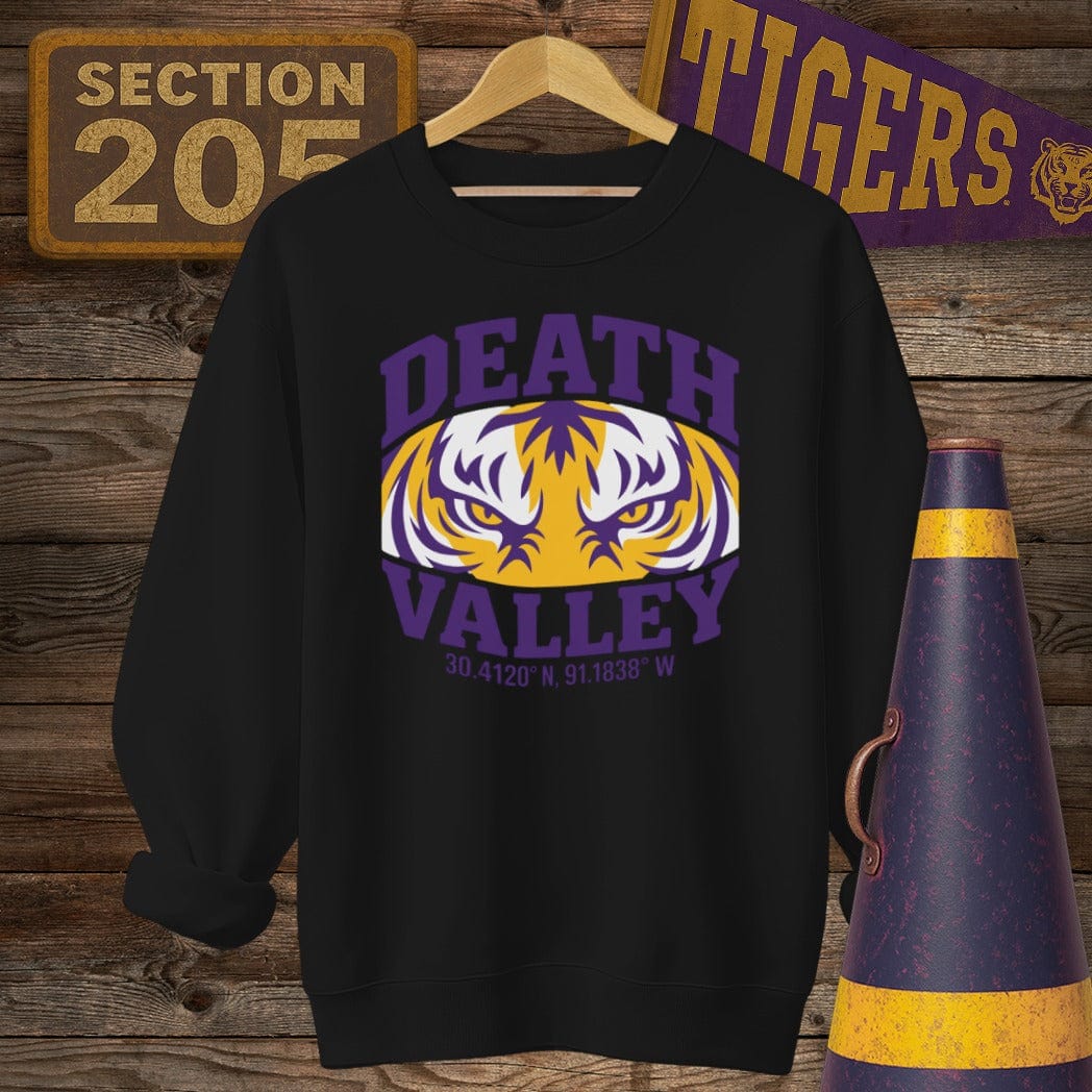S / Black Louisiana Death Valley Coordinates Game Day Sweatshirt by Laissez Faire Wear