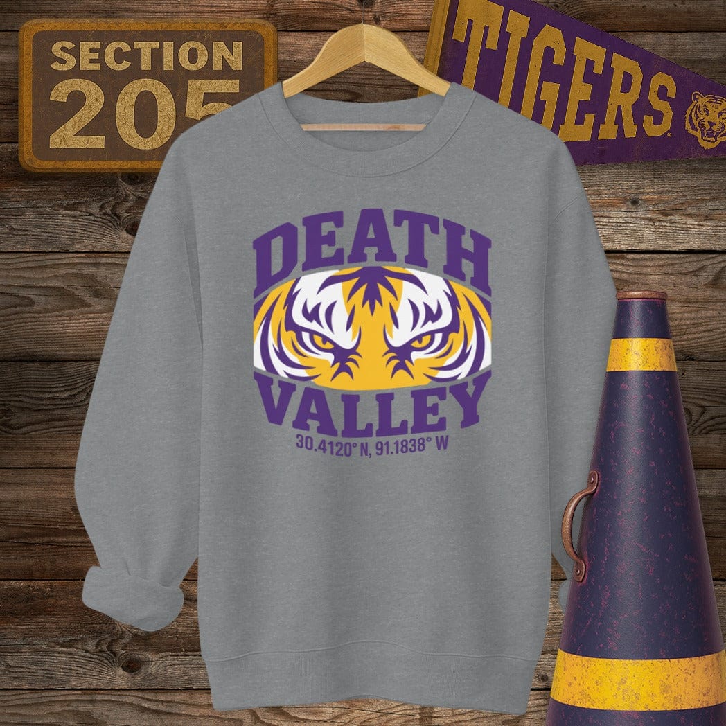 S / Graphite Heather Louisiana Death Valley Coordinates Game Day Sweatshirt by Laissez Faire Wear