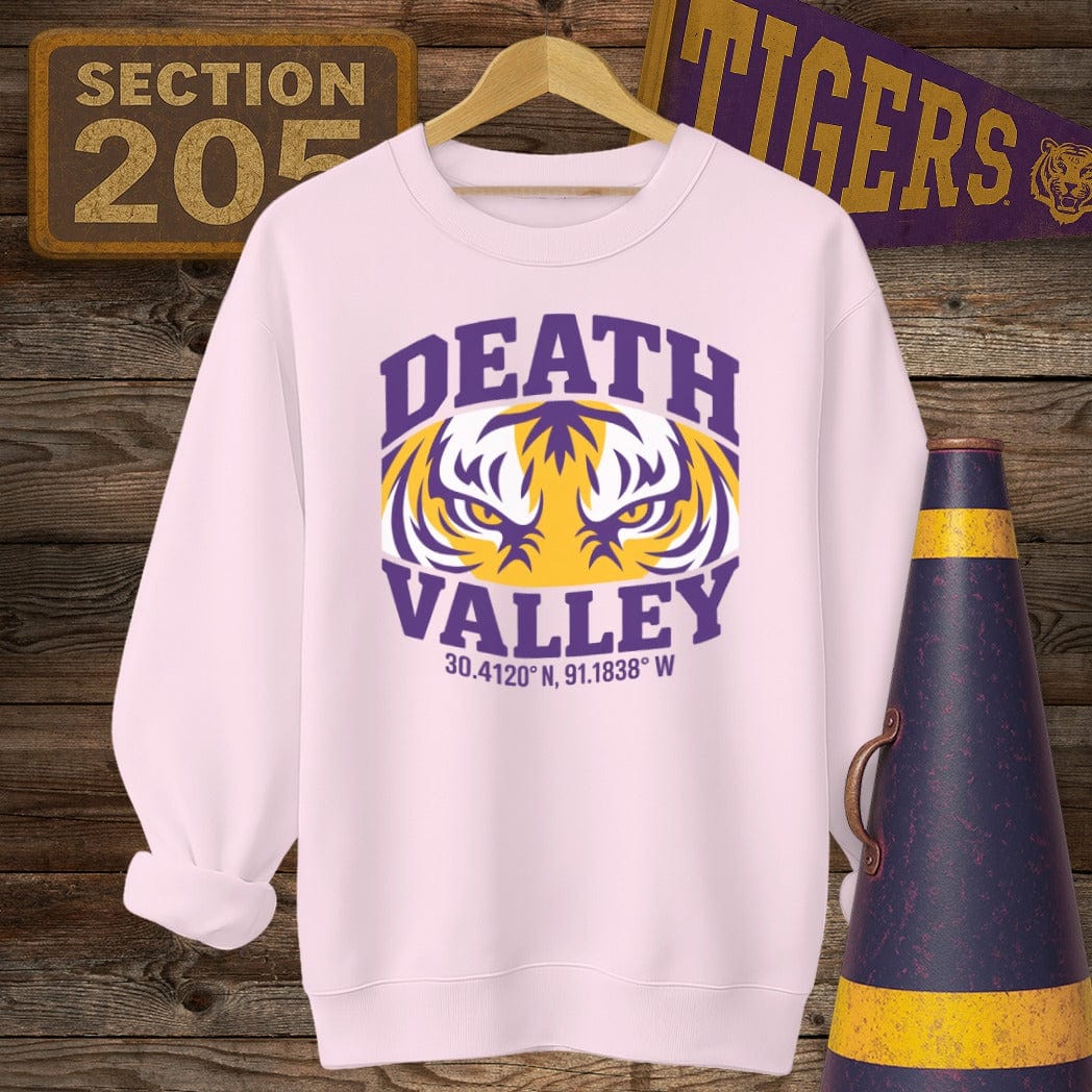 S / Light Pink Louisiana Death Valley Coordinates Game Day Sweatshirt by Laissez Faire Wear