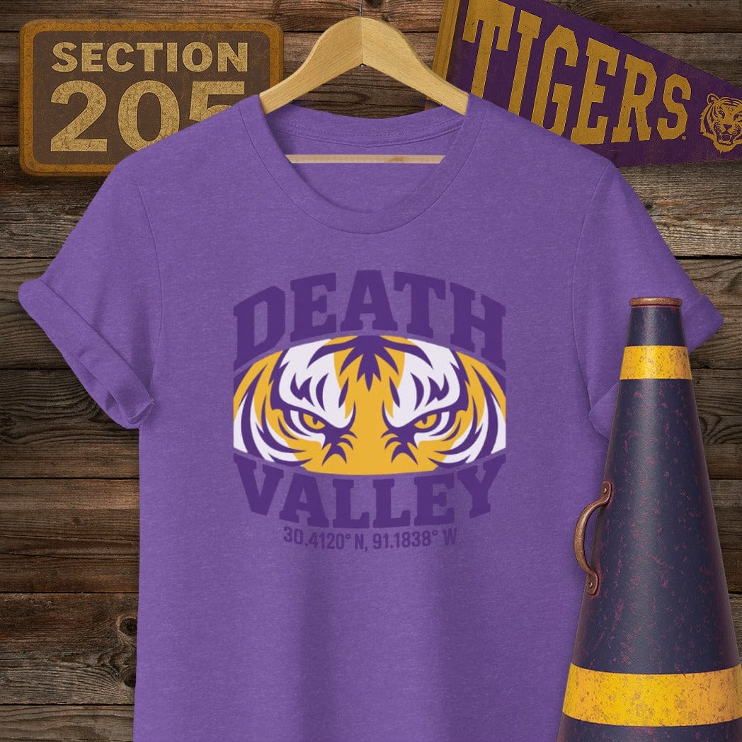 S / Heather Purple Louisiana Death Valley Coordinates Game Day T-Shirt by Laissez Faire Wear