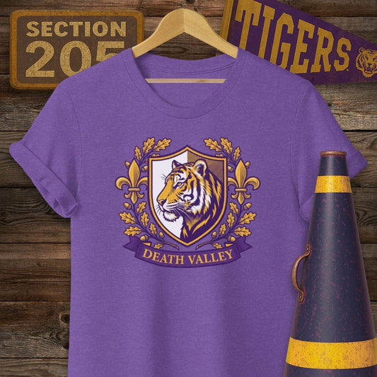 S / Heather Purple Louisiana Death Valley Shield T-Shirt by Laissez Faire Wear
