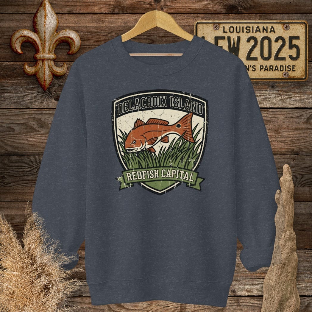 S / Heather Sport Dark Navy Louisiana Delacroix Sweatshirt by Laissez Faire Wear