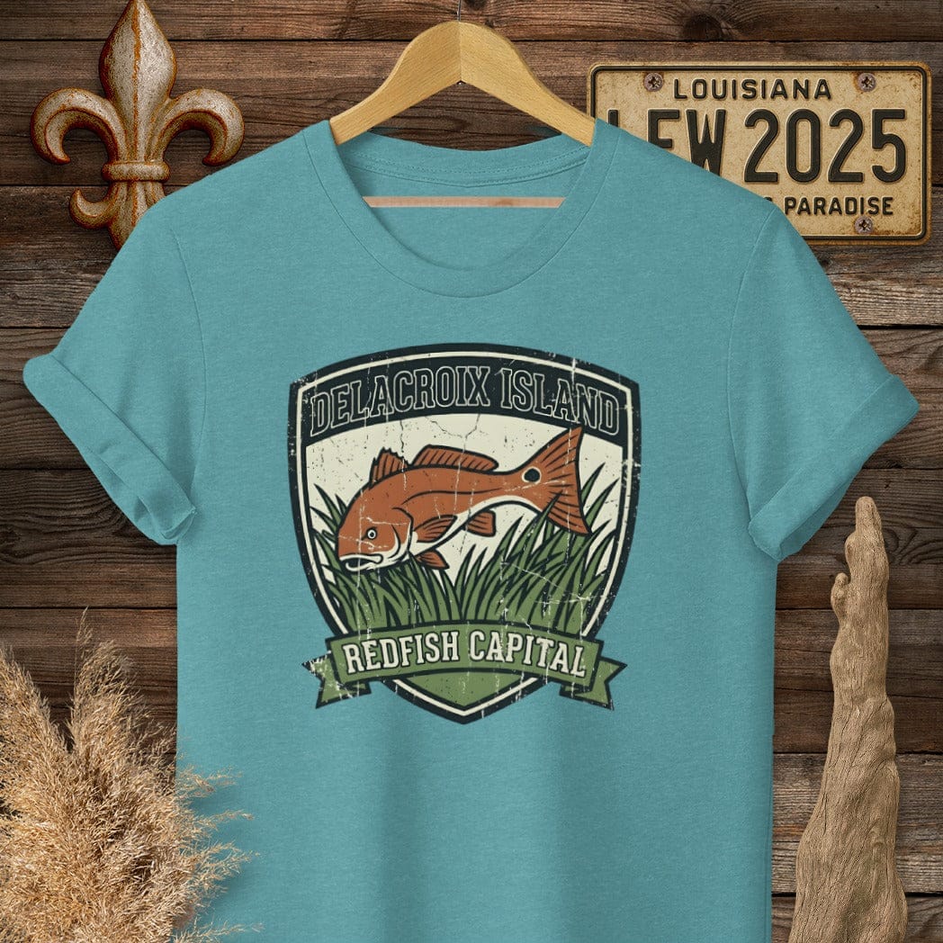 S / Heather Galapagos Blue Louisiana Delacroix T-Shirt by Laissez Faire Wear