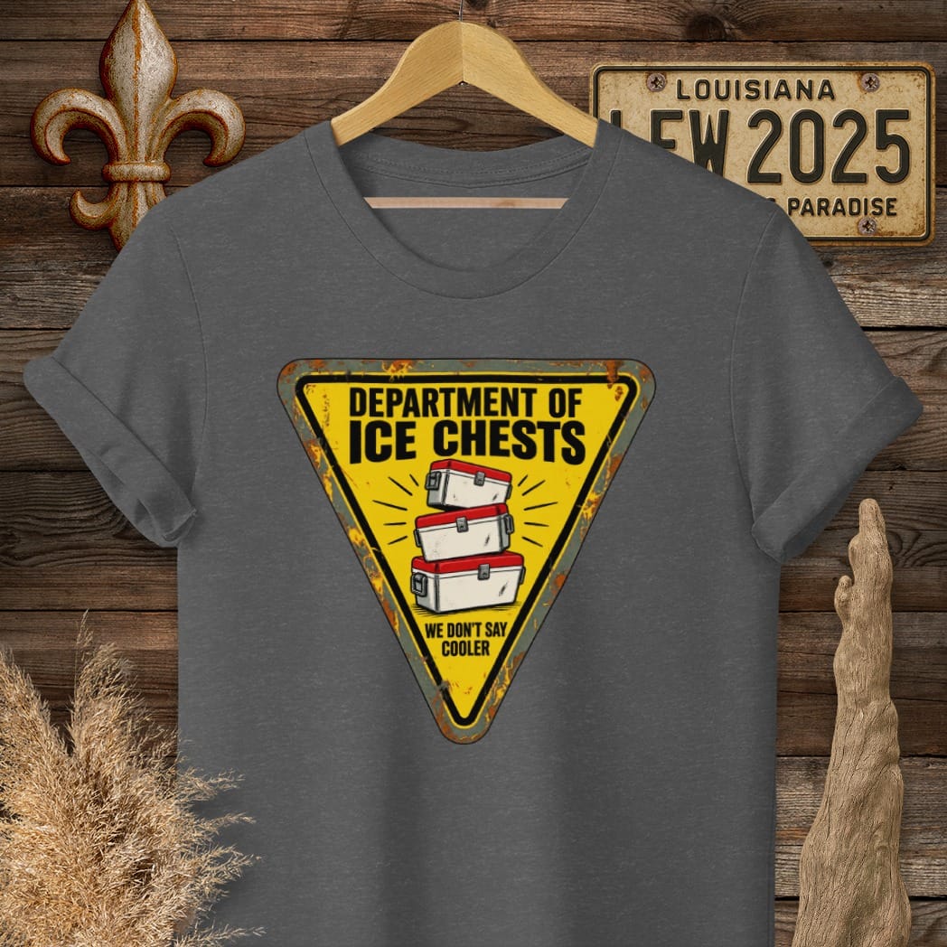 S / Dark Heather Louisiana Dept of Ice Chests T-Shirt by Laissez Faire Wear