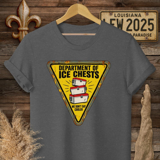 S / Dark Heather Louisiana Dept of Ice Chests T-Shirt by Laissez Faire Wear