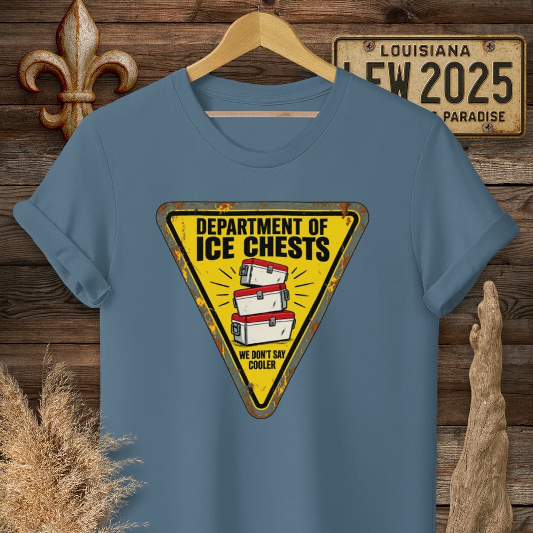S / Indigo Blue Louisiana Dept of Ice Chests T-Shirt by Laissez Faire Wear