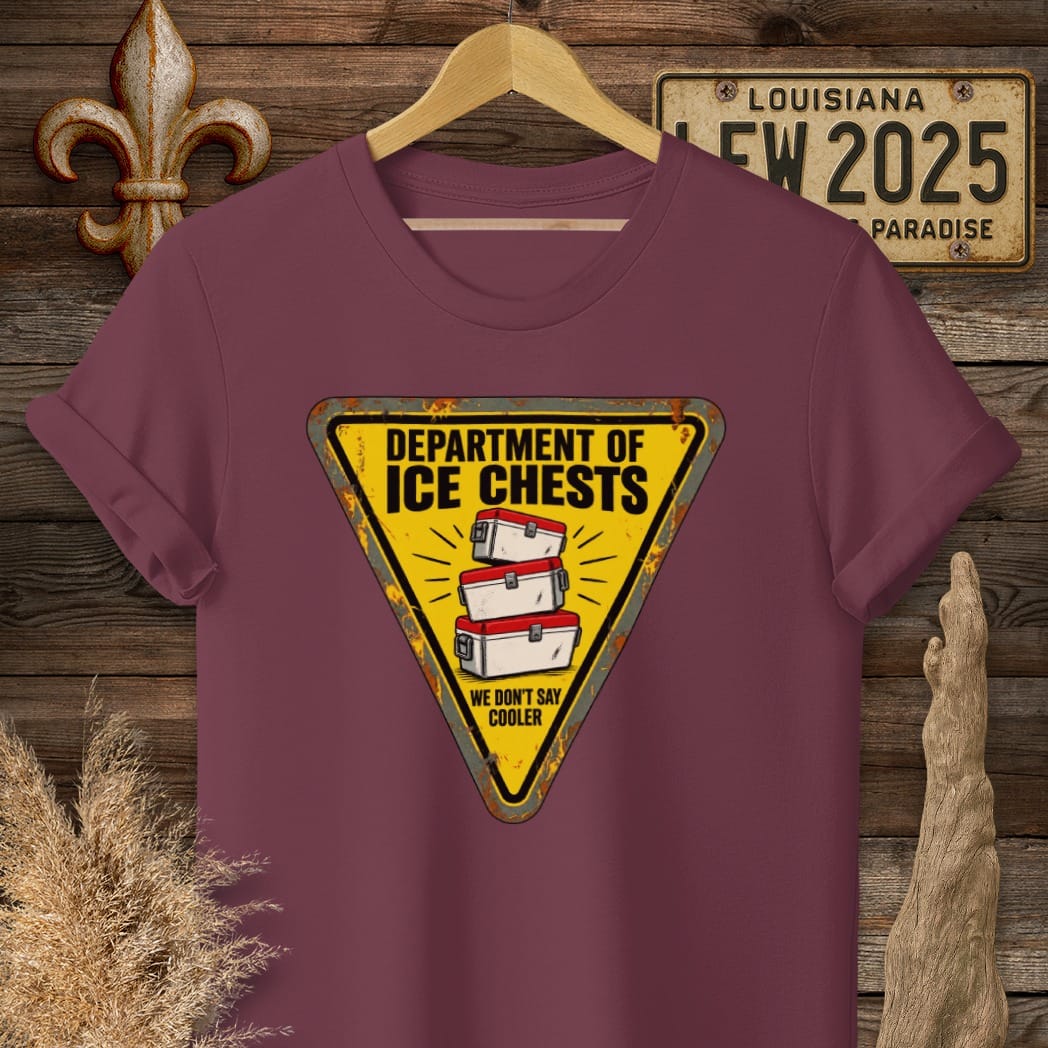 S / Maroon Louisiana Dept of Ice Chests T-Shirt by Laissez Faire Wear