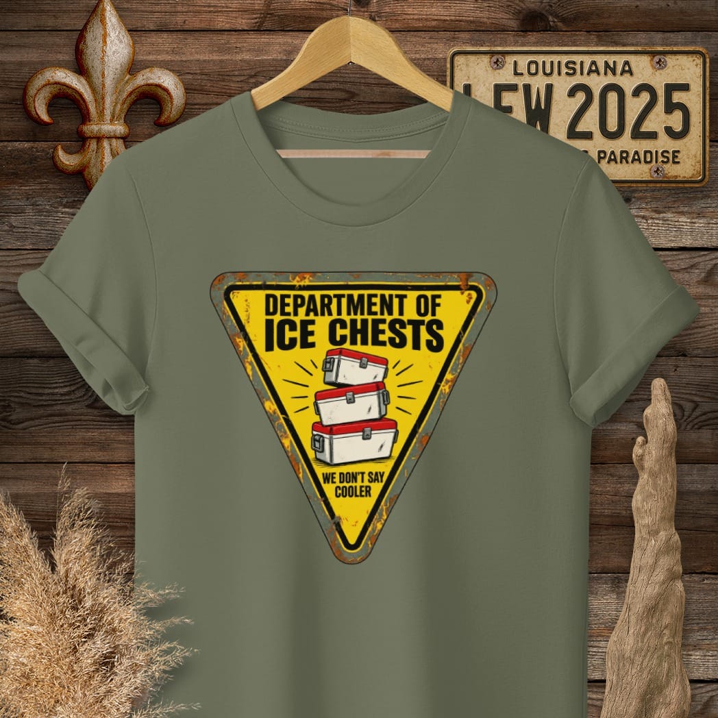 S / Military Green Louisiana Dept of Ice Chests T-Shirt by Laissez Faire Wear