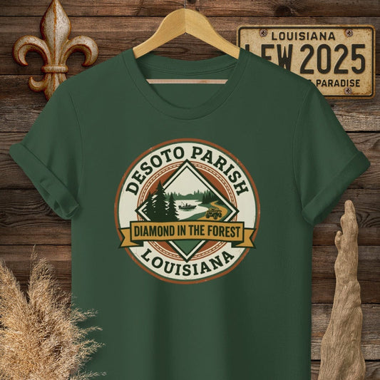 S / Forest Green Louisiana DeSoto Parish T-Shirt by Laissez Faire Wear