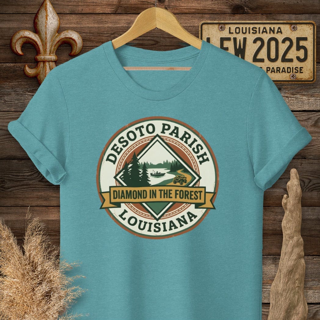 S / Heather Galapagos Blue Louisiana DeSoto Parish T-Shirt by Laissez Faire Wear