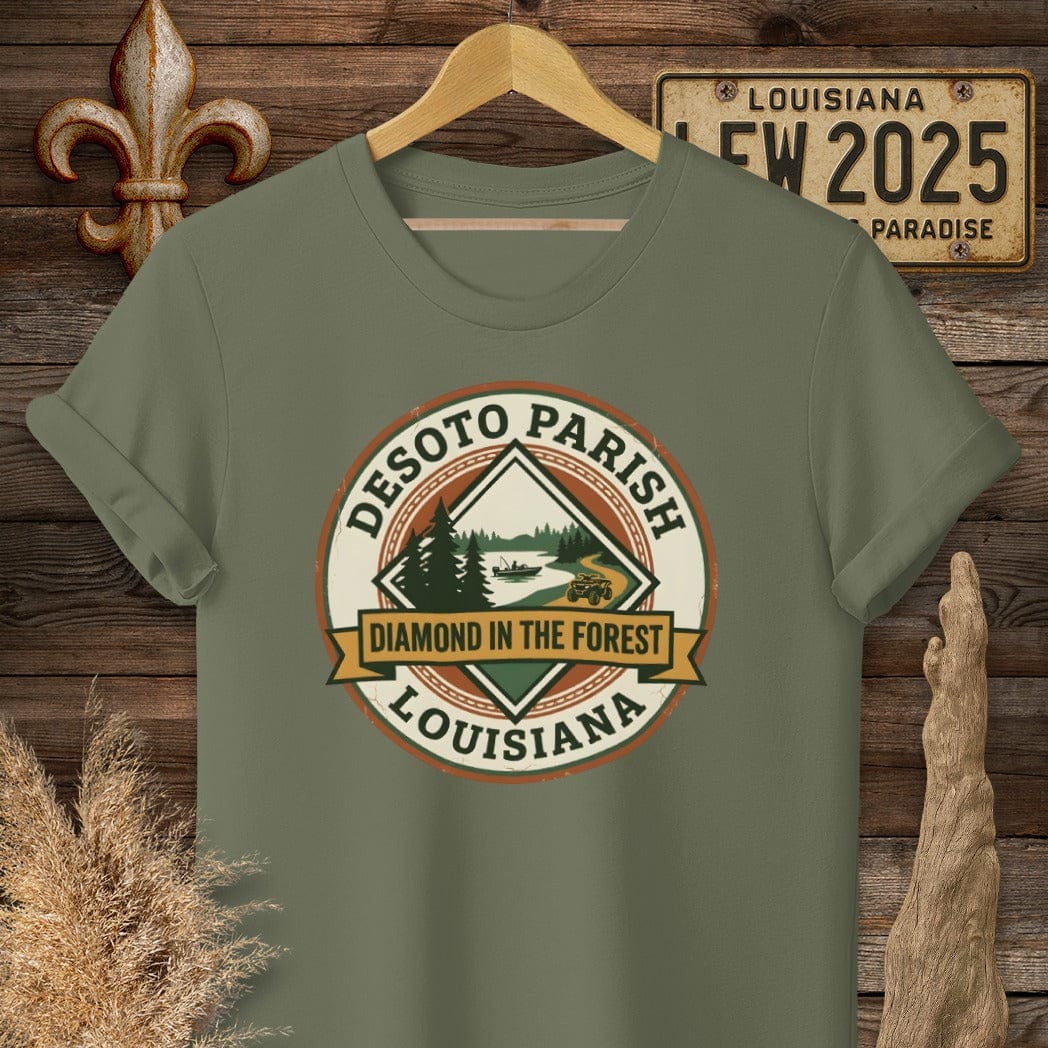 S / Military Green Louisiana DeSoto Parish T-Shirt by Laissez Faire Wear