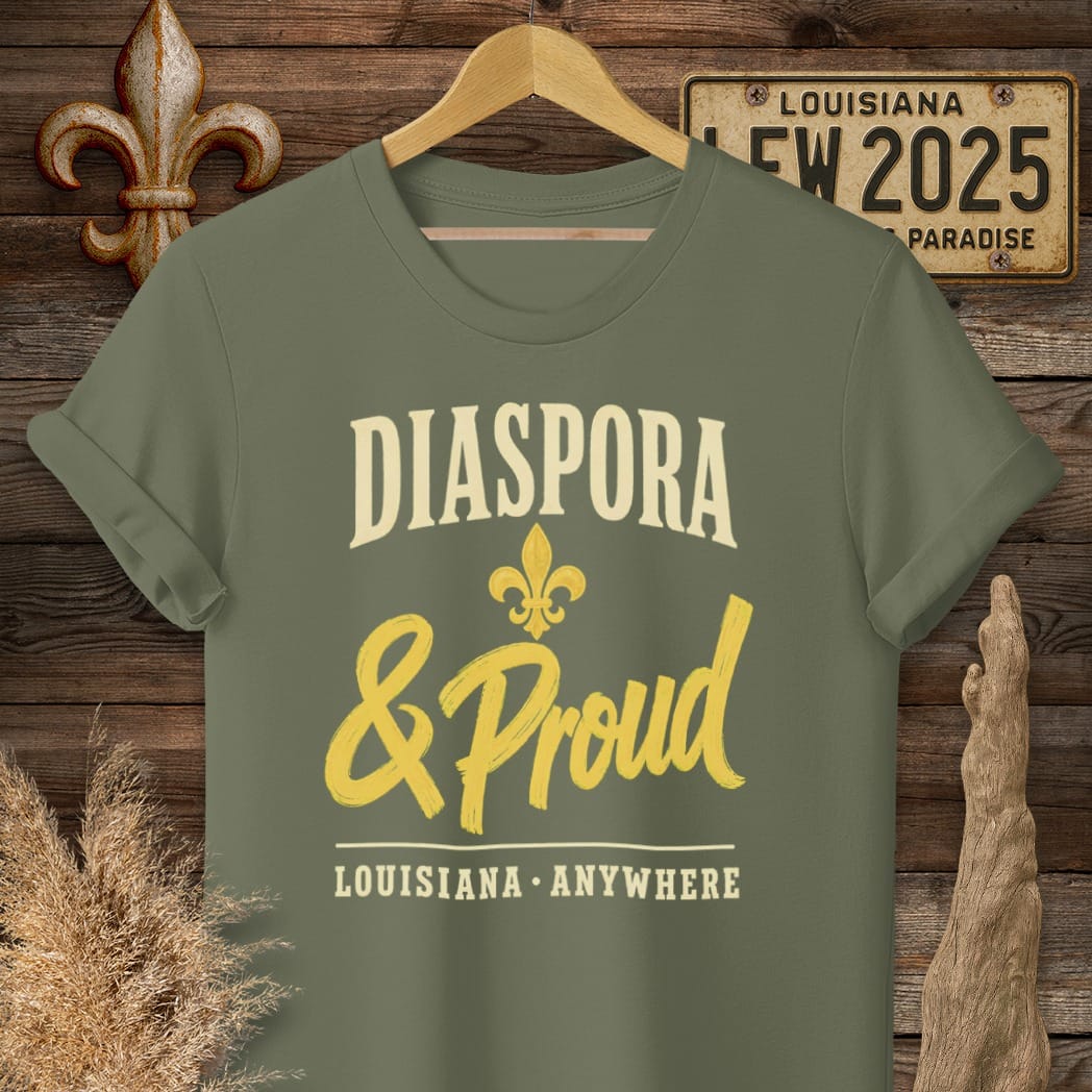 S / Military Green Louisiana Diaspora & Proud T-Shirt by Laissez Faire Wear