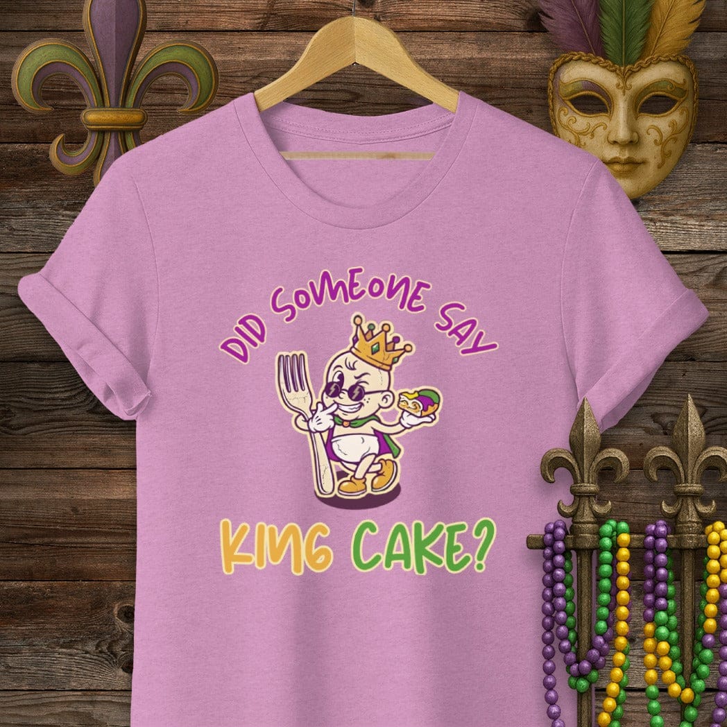 S / Heather Radiant Orchid Louisiana Did Someone Say King Cake T-Shirt by Laissez Faire Wear