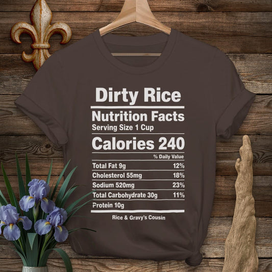 S / Dark Chocolate Louisiana Dirty Rice Nutrition T-Shirt by Laissez Faire Wear
