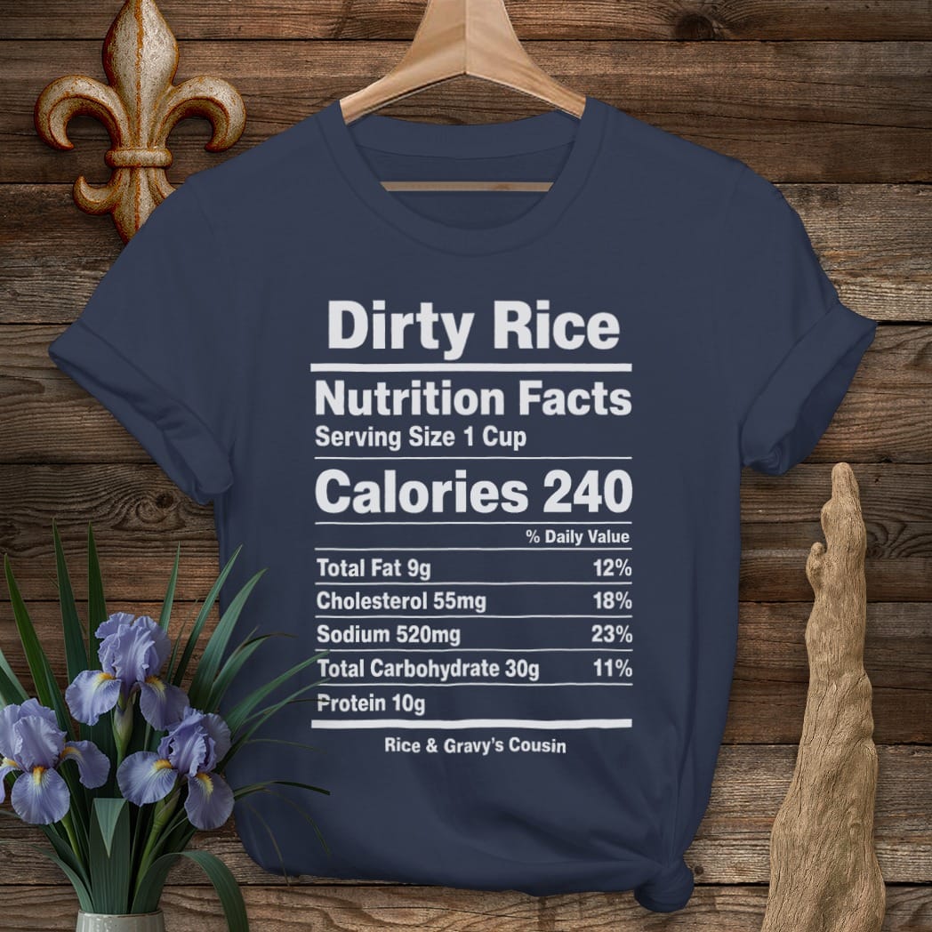 S / Navy Louisiana Dirty Rice Nutrition T-Shirt by Laissez Faire Wear