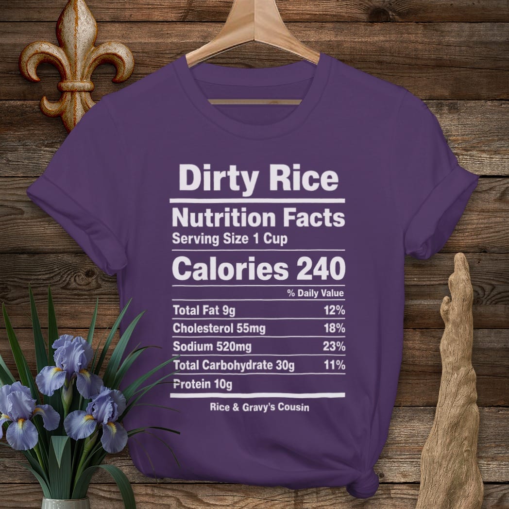 S / Purple Louisiana Dirty Rice Nutrition T-Shirt by Laissez Faire Wear