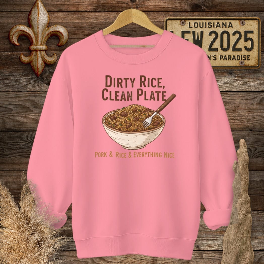 S / Safety Pink Louisiana Dirty Rice Sweatshirt by Laissez Faire Wear