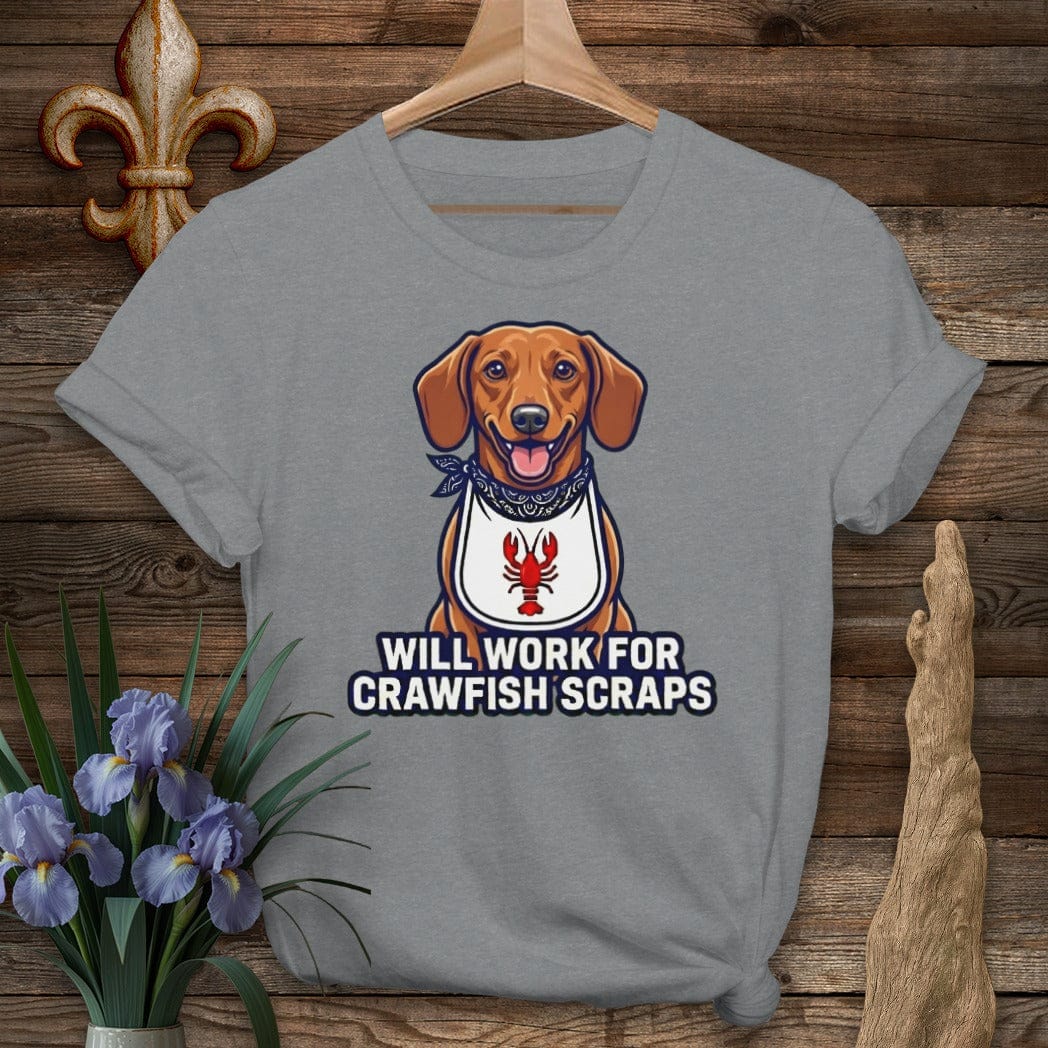 S / Graphite Heather Louisiana Doxie Crawfish Scraps T-Shirt by Laissez Faire Wear