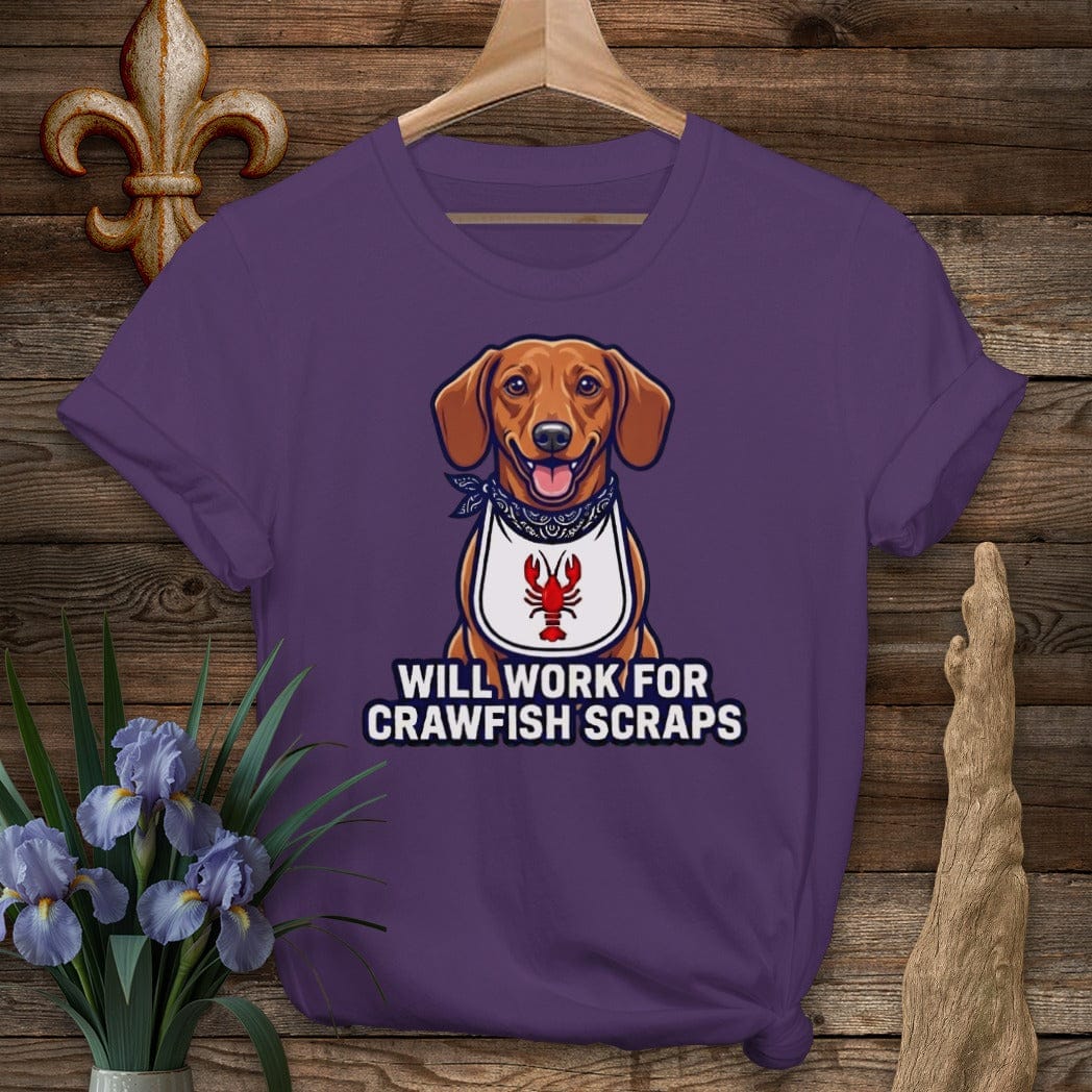 S / Purple Louisiana Doxie Crawfish Scraps T-Shirt by Laissez Faire Wear