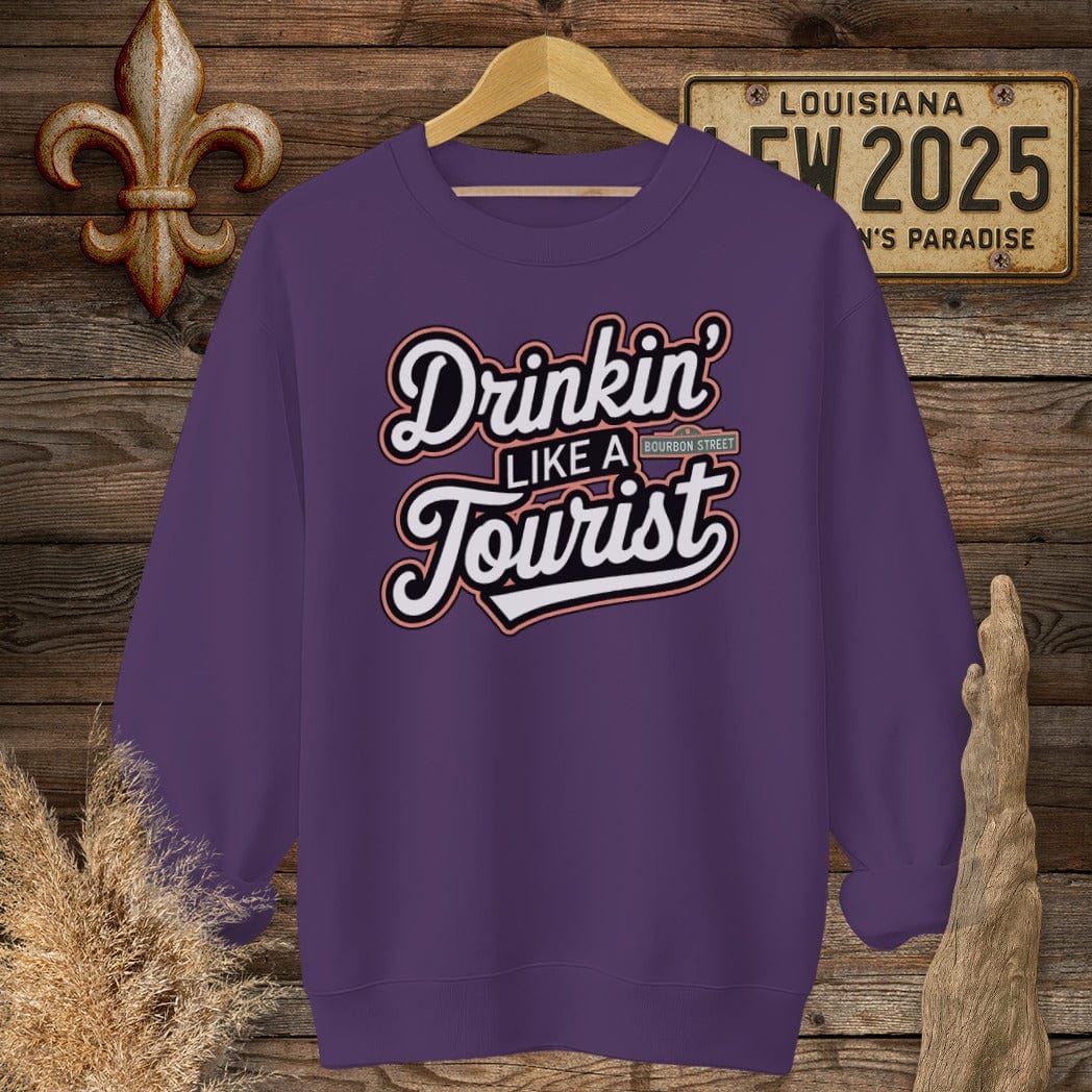 S / Purple Louisiana Drinkin' Like a Tourist French Quarter Sweatshirt by Laissez Faire Wear