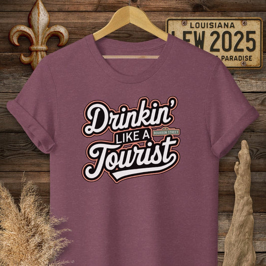 S / Heather Maroon Louisiana Drinkin' Like a Tourist French Quarter T-Shirt by Laissez Faire Wear