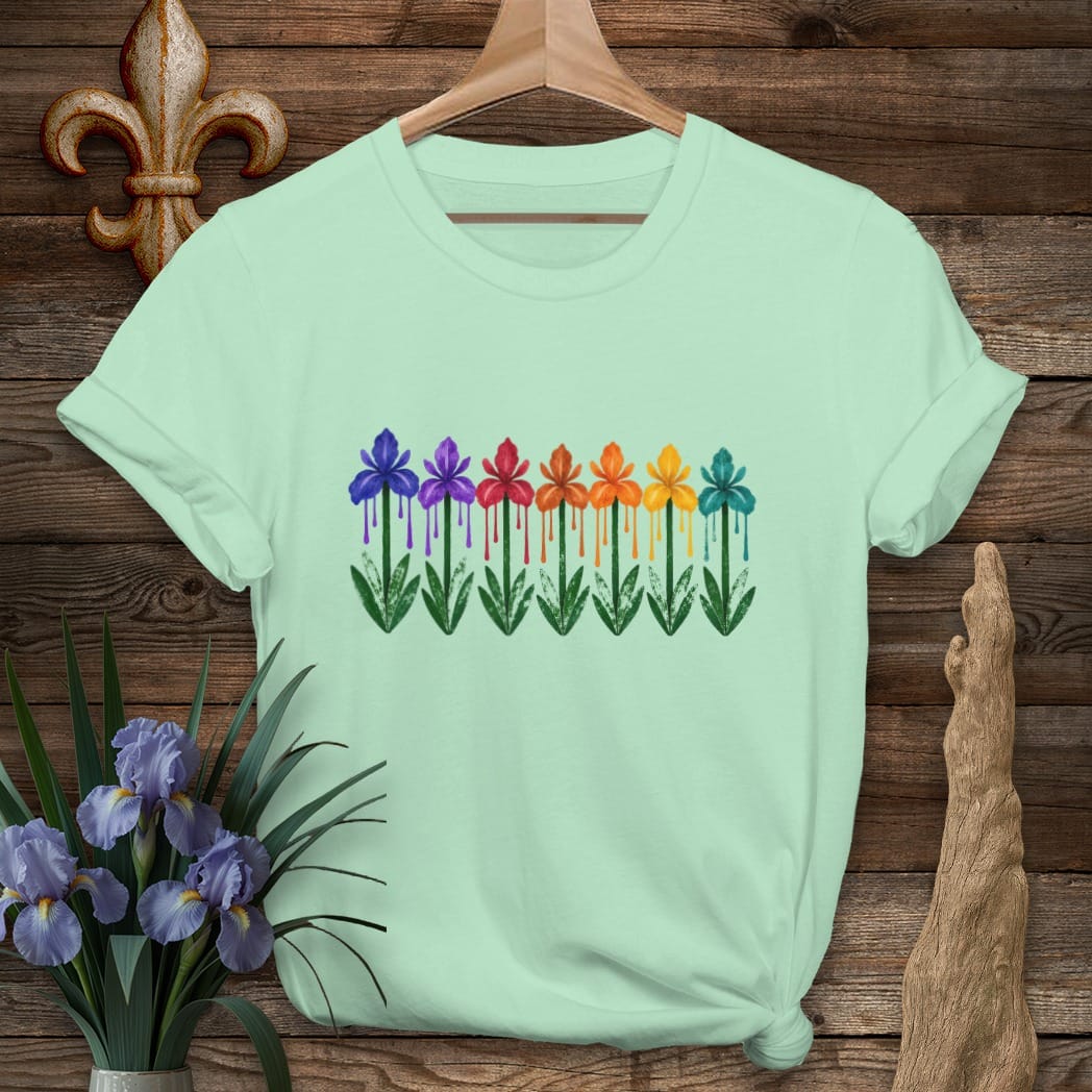 S / Mint Green Louisiana Dripping Irises T-Shirt by Laissez Faire Wear