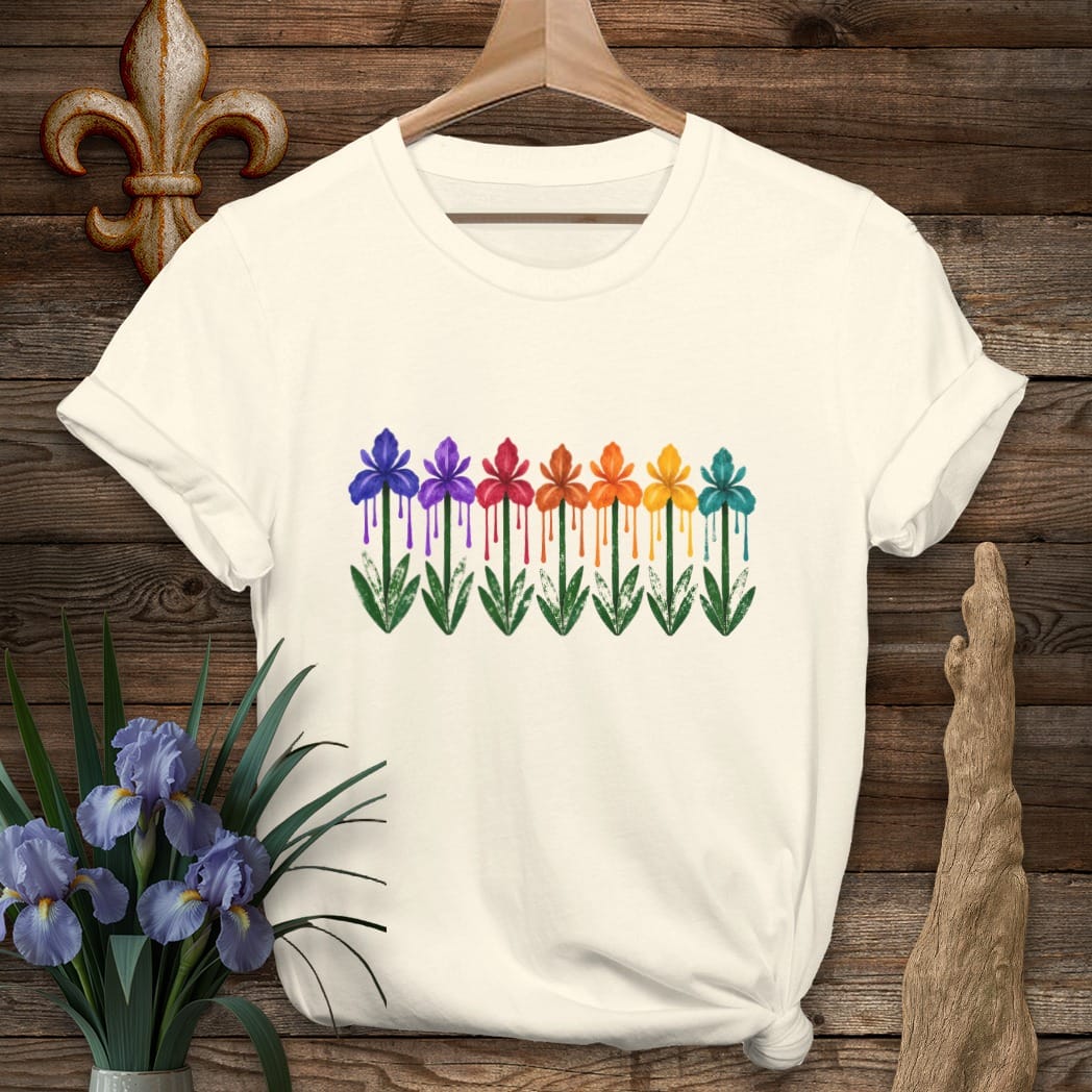 S / Natural Louisiana Dripping Irises T-Shirt by Laissez Faire Wear