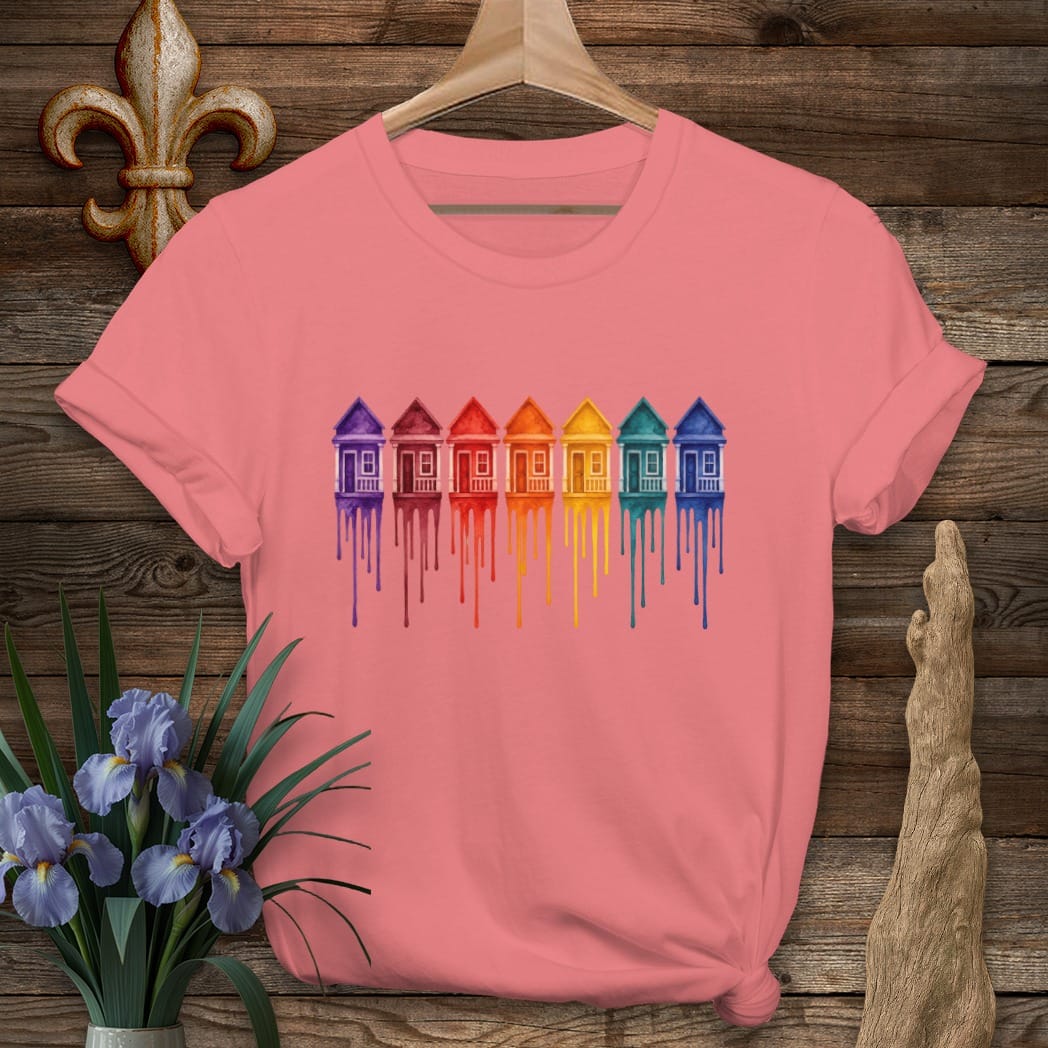 S / Coral Silk Louisiana Dripping Row Homes T-Shirt by Laissez Faire Wear