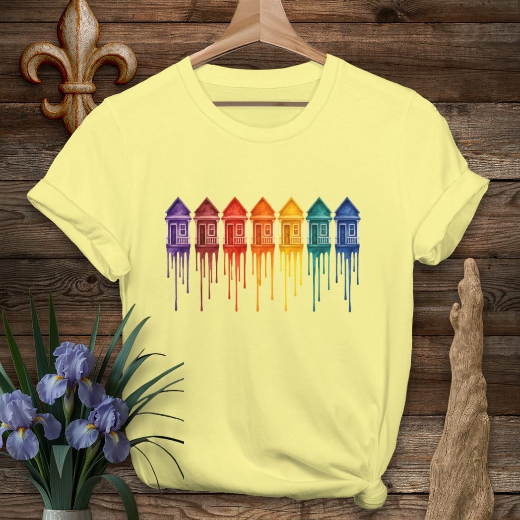 S / Cornsilk Louisiana Dripping Row Homes T-Shirt by Laissez Faire Wear