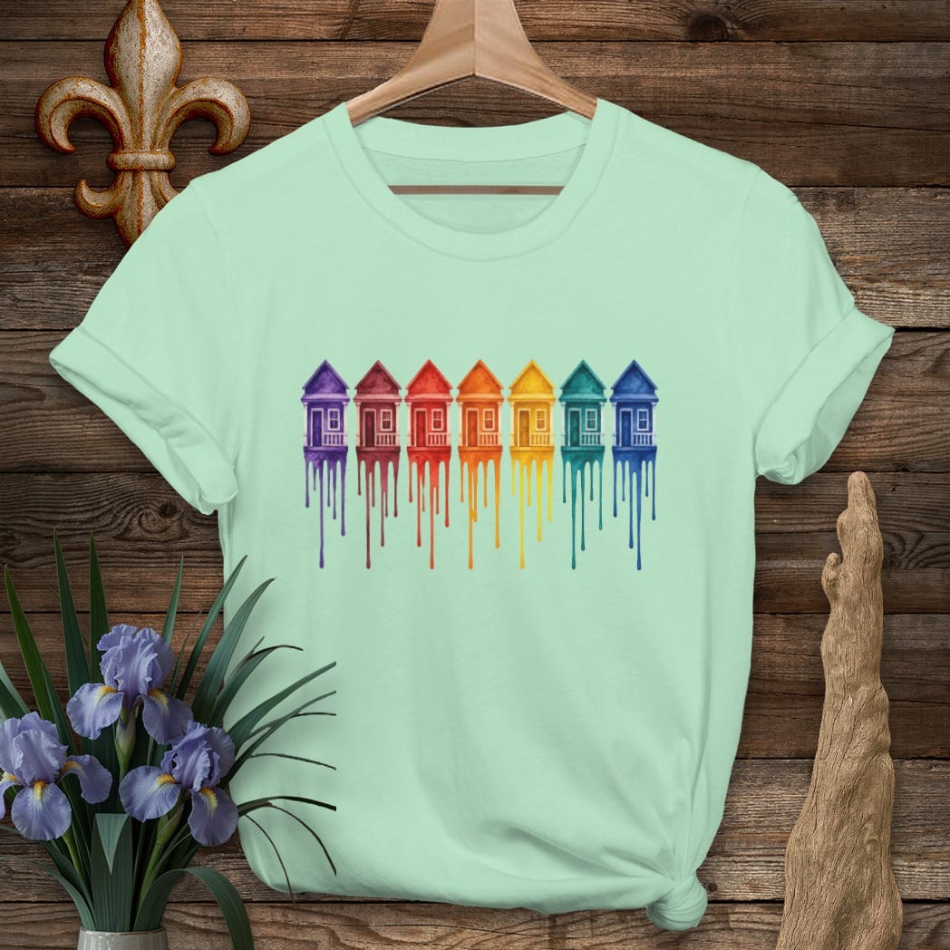 S / Mint Green Louisiana Dripping Row Homes T-Shirt by Laissez Faire Wear