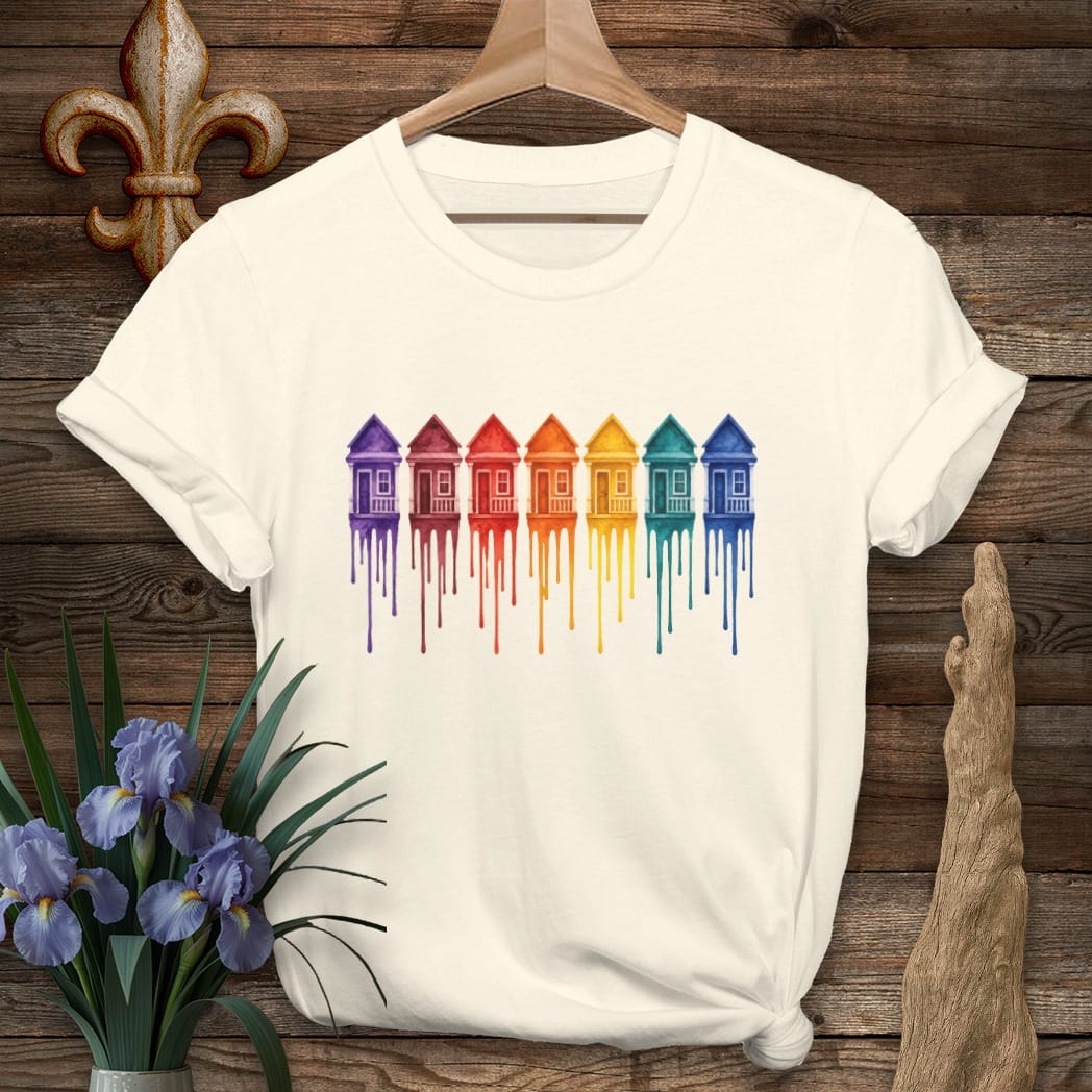 S / Natural Louisiana Dripping Row Homes T-Shirt by Laissez Faire Wear