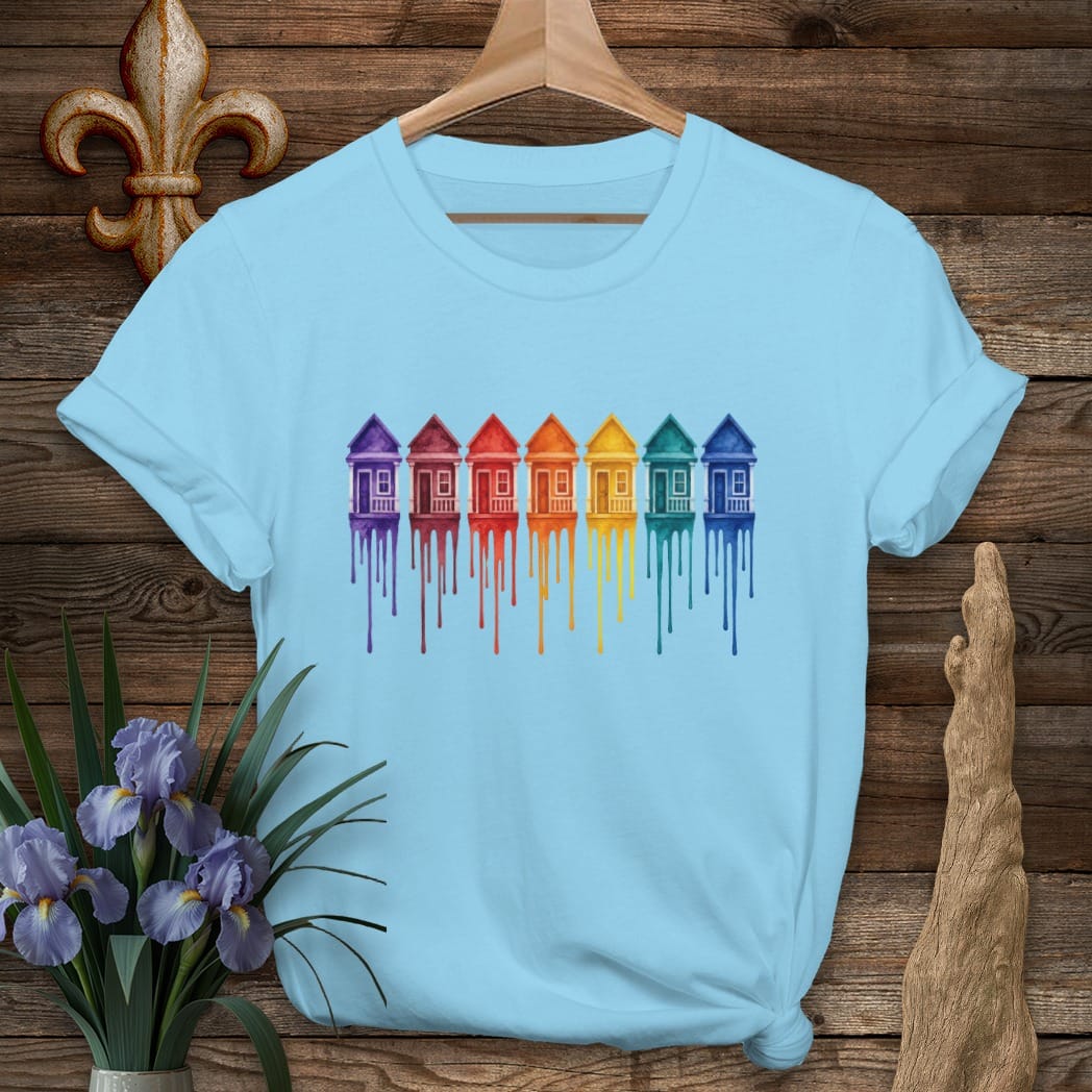 S / Sky Louisiana Dripping Row Homes T-Shirt by Laissez Faire Wear