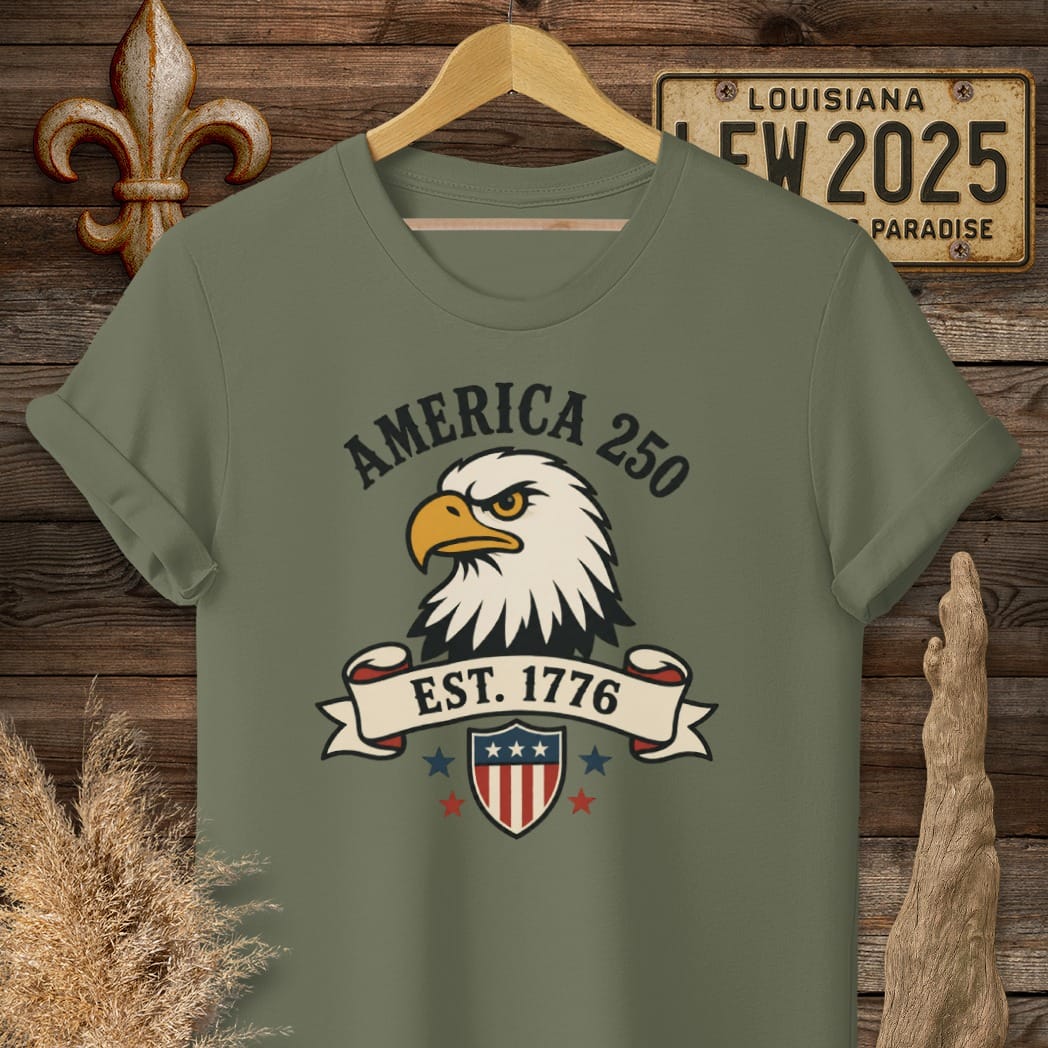 S / Military Green Louisiana Eagle Eyed Since 1776 T-Shirt by Laissez Faire Wear