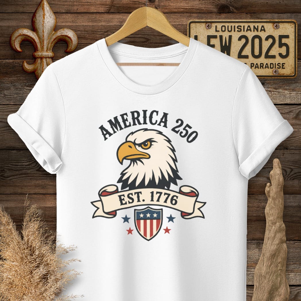 S / White Louisiana Eagle Eyed Since 1776 T-Shirt by Laissez Faire Wear