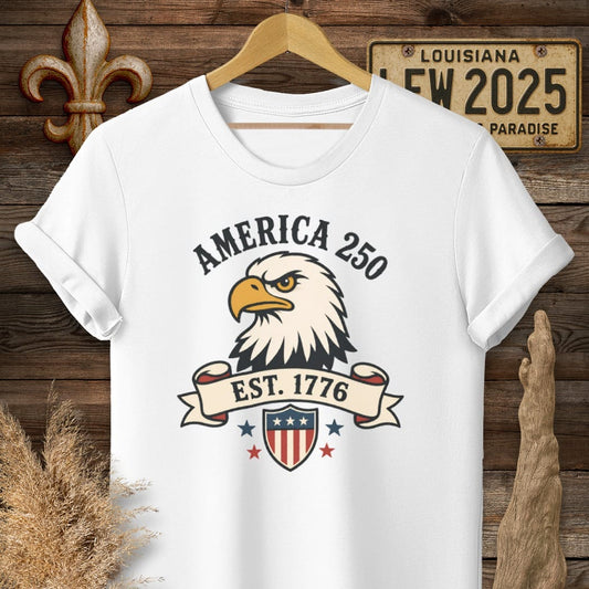 S / White Louisiana Eagle Eyed Since 1776 T-Shirt by Laissez Faire Wear