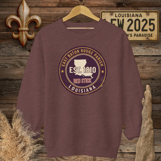 S / Heather Sport Dark Maroon Louisiana East Baton Rouge Parish Sweatshirt by Laissez Faire Wear