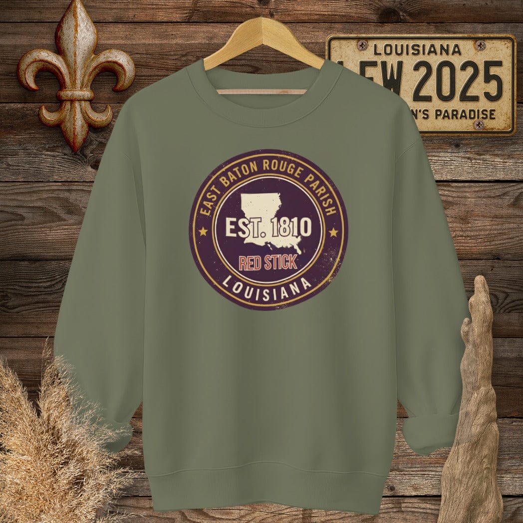 S / Military Green Louisiana East Baton Rouge Parish Sweatshirt by Laissez Faire Wear