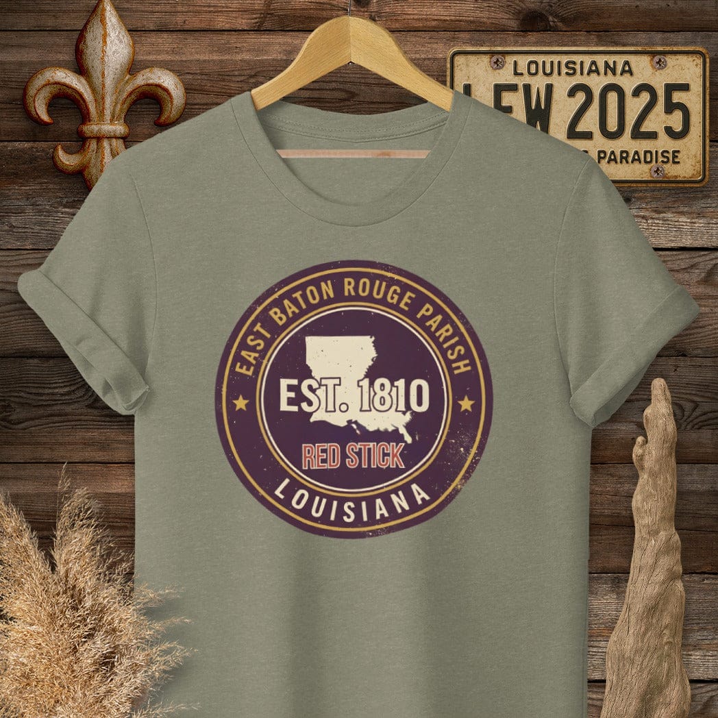 S / Heather Military Green Louisiana East Baton Rouge Parish T-Shirt by Laissez Faire Wear