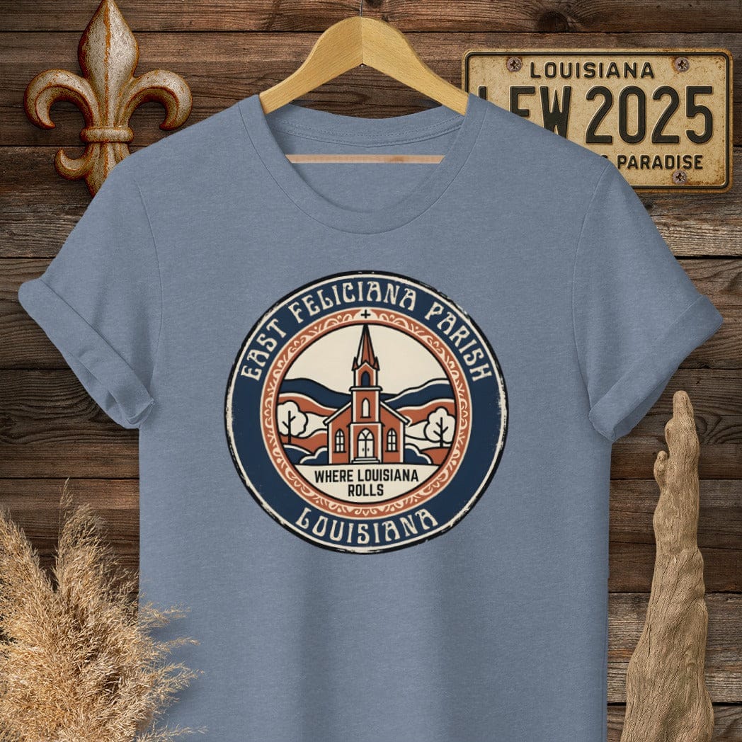 S / Heather Indigo Louisiana East Feliciana Parish T-Shirt by Laissez Faire Wear