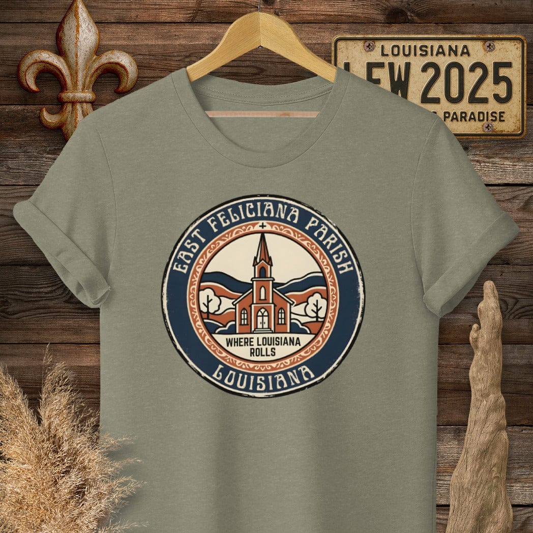 S / Heather Military Green Louisiana East Feliciana Parish T-Shirt by Laissez Faire Wear