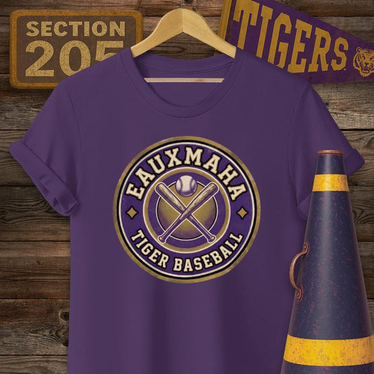 S / Purple Louisiana Eauxmaha Tiger Baseball T-Shirt by Laissez Faire Wear