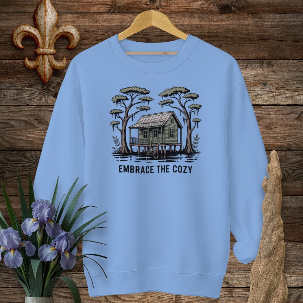 S / Carolina Blue Louisiana Embrace The Cozy Sweatshirt by Laissez Faire Wear