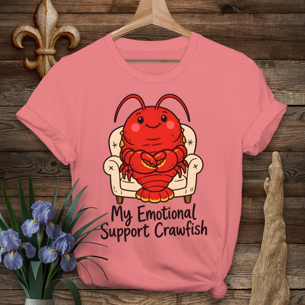 S / Coral Silk Louisiana Emotional Support Crawfish T-Shirt by Laissez Faire Wear