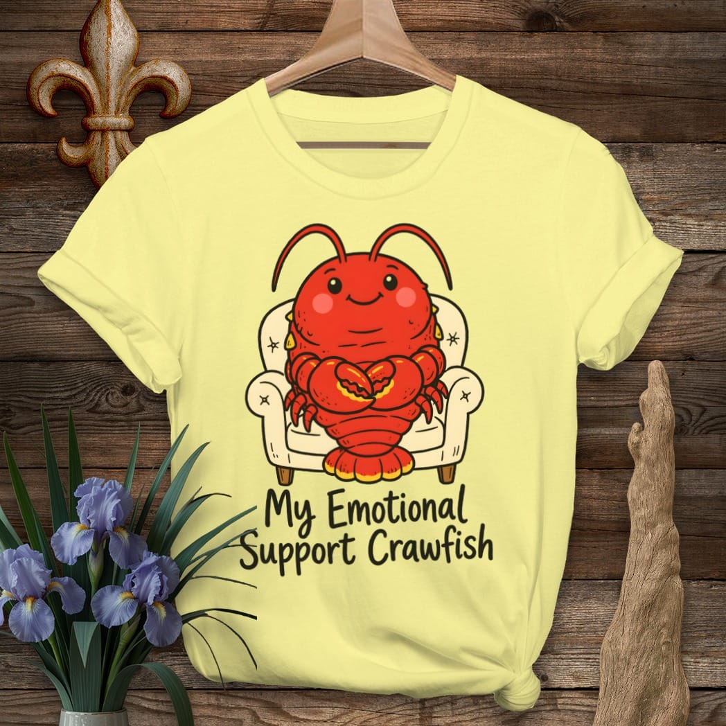 S / Cornsilk Louisiana Emotional Support Crawfish T-Shirt by Laissez Faire Wear