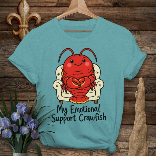 S / Heather Galapagos Blue Louisiana Emotional Support Crawfish T-Shirt by Laissez Faire Wear